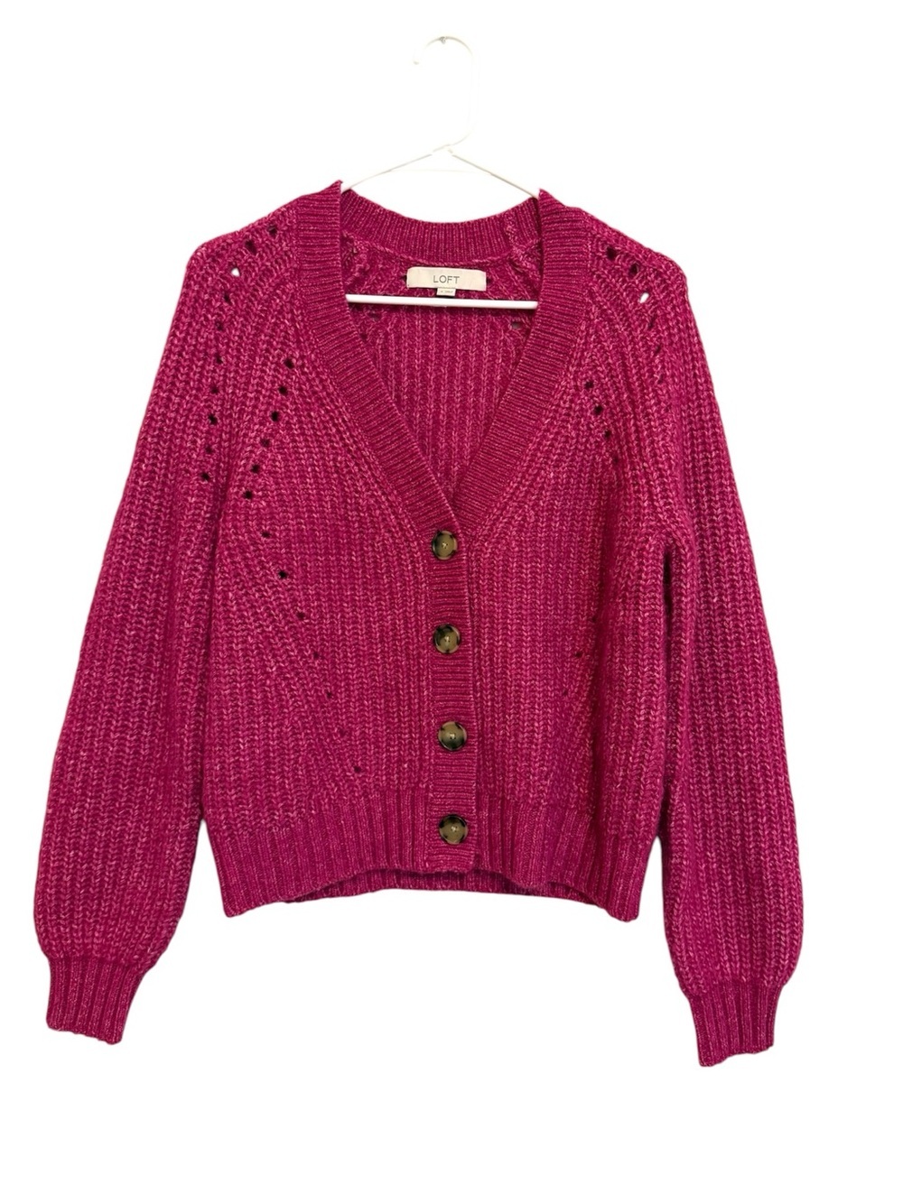2/$30 LOFT Pink Chunky Knit Button Front Cardigan Sweater Size Small Wool Blend